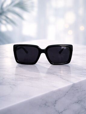 BCBG Black Square Sunglasses Oversized Black  Gold Accents Frame Trendy Classy
